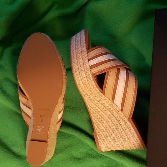 COACH SIZE 8.5 WEDGES LEATHER AND RAFFIA - Picture 3 of 3